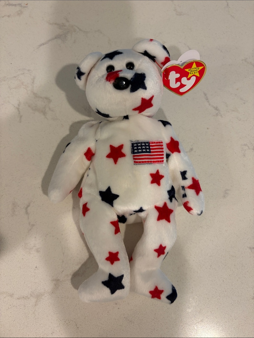 Ty Beanie Baby 1997 Patriotic Star "Glory" - White w/Red & Blue Stars